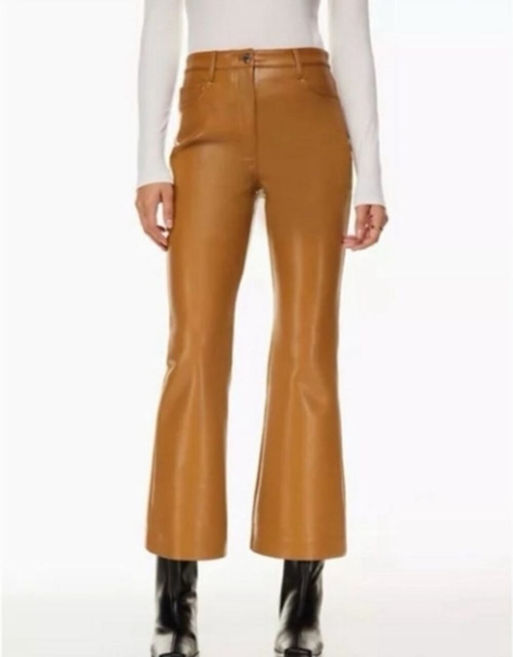 Aritzia Wilfred The Melina Kick Flare Pant Brown Faux Leather 8